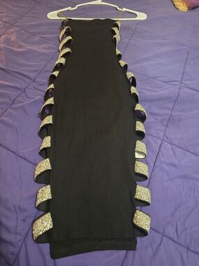 Black Dress with Sparklung Silver  Embellished Side Accents